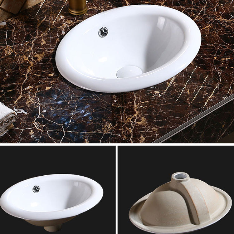 Modern Bathroom Sink Porcelain Oval-Shape Drop-in Bathroom Sink with Pop-Up Drain