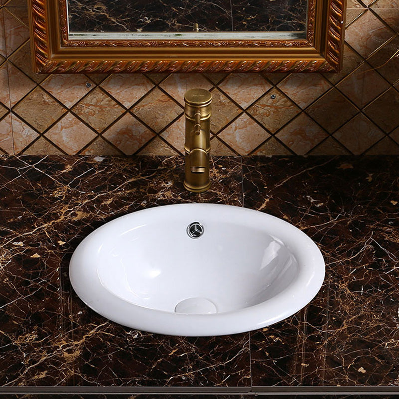 Modern Bathroom Sink Porcelain Oval-Shape Drop-in Bathroom Sink with Pop-Up Drain