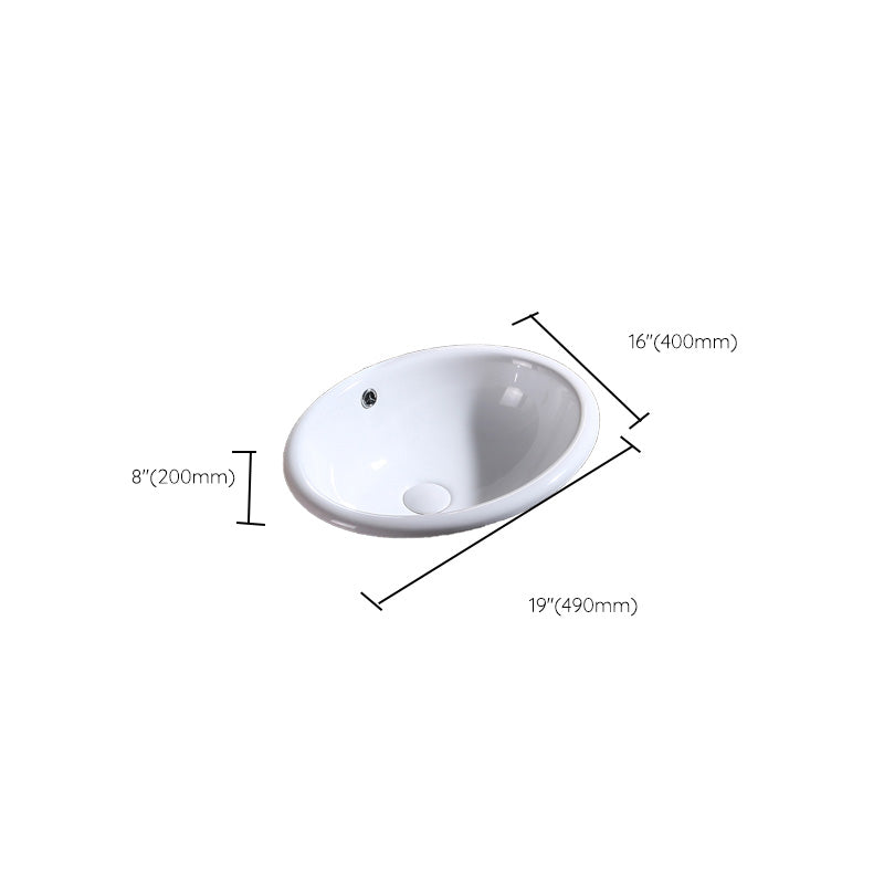 Modern Bathroom Sink Porcelain Oval-Shape Drop-in Bathroom Sink with Pop-Up Drain