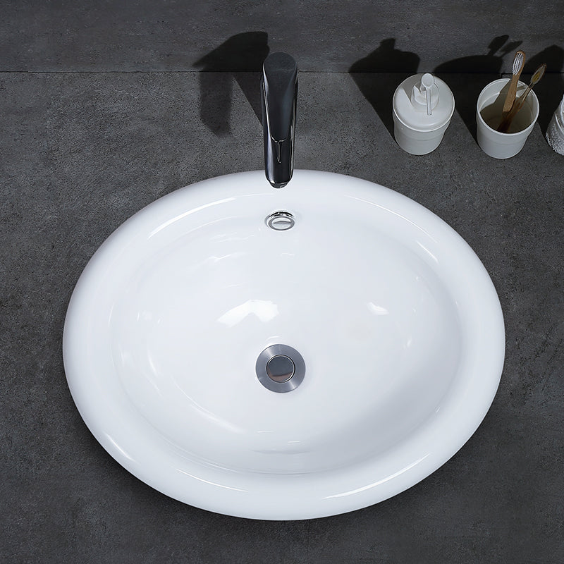 Contemporary Bathroom Sink Porcelain Oval-Shape Drop-in Bathroom Sink without Faucet