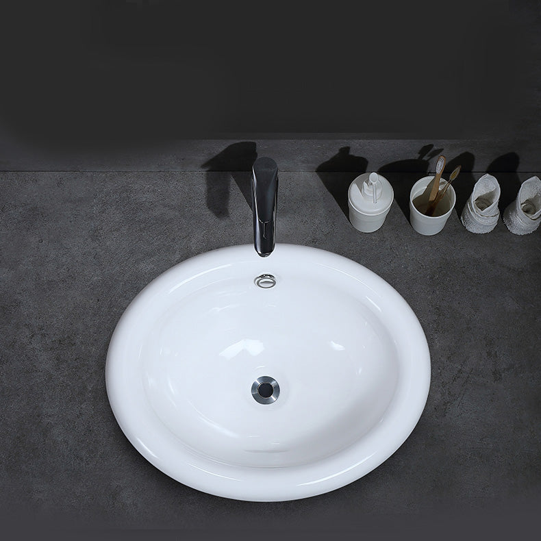Contemporary Bathroom Sink Porcelain Oval-Shape Drop-in Bathroom Sink without Faucet