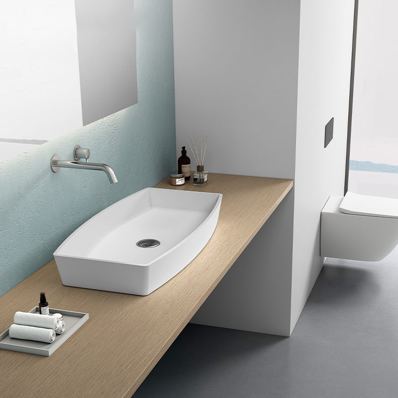 Modern Bathroom Sink Man Made Rock Rectangular Vessel Lavatory Sink(Not Included Faucet)