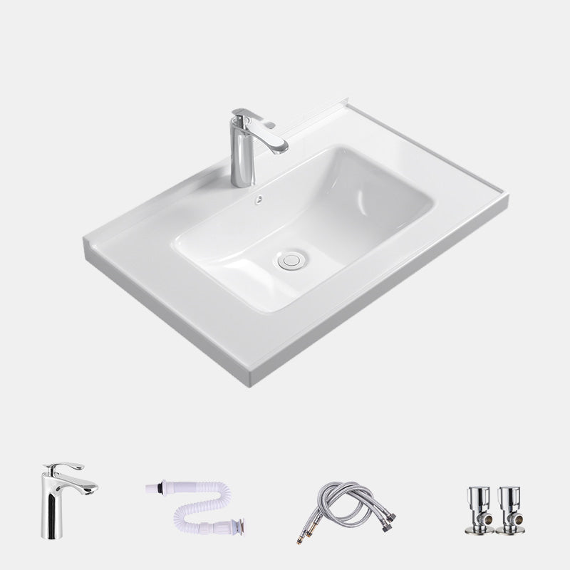 Contemporary Bathroom Sink Rectangular Porcelain Drop-in Bathroom Sink with Pop-Up Drain