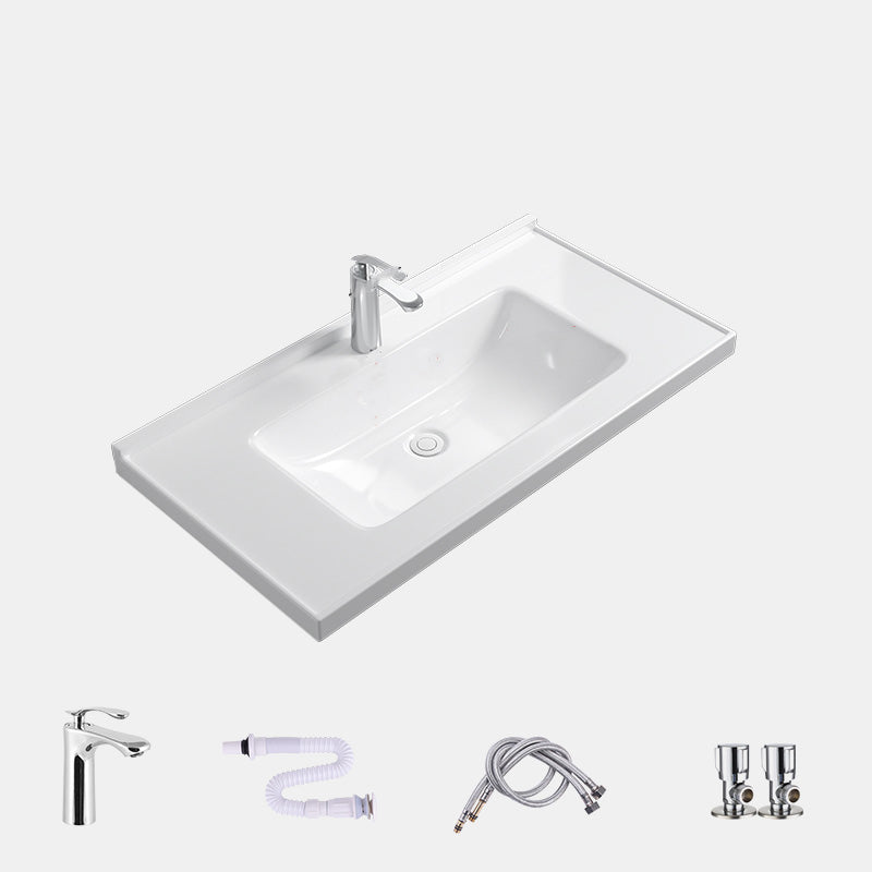 Contemporary Bathroom Sink Rectangular Porcelain Drop-in Bathroom Sink with Pop-Up Drain