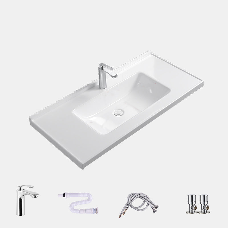Contemporary Bathroom Sink Rectangular Porcelain Drop-in Bathroom Sink with Pop-Up Drain