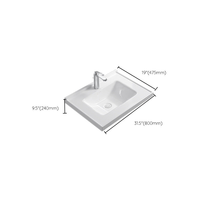 Contemporary Bathroom Sink Rectangular Porcelain Drop-in Bathroom Sink with Pop-Up Drain