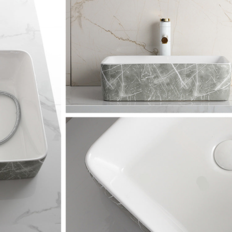 Modern Bathroom Sink Ceramic Marble Pattern Round Bathroom Sink with Pulling Faucet