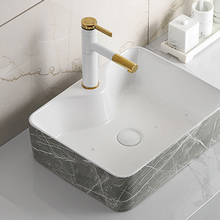Modern Bathroom Sink Ceramic Marble Pattern Round Bathroom Sink with Pulling Faucet