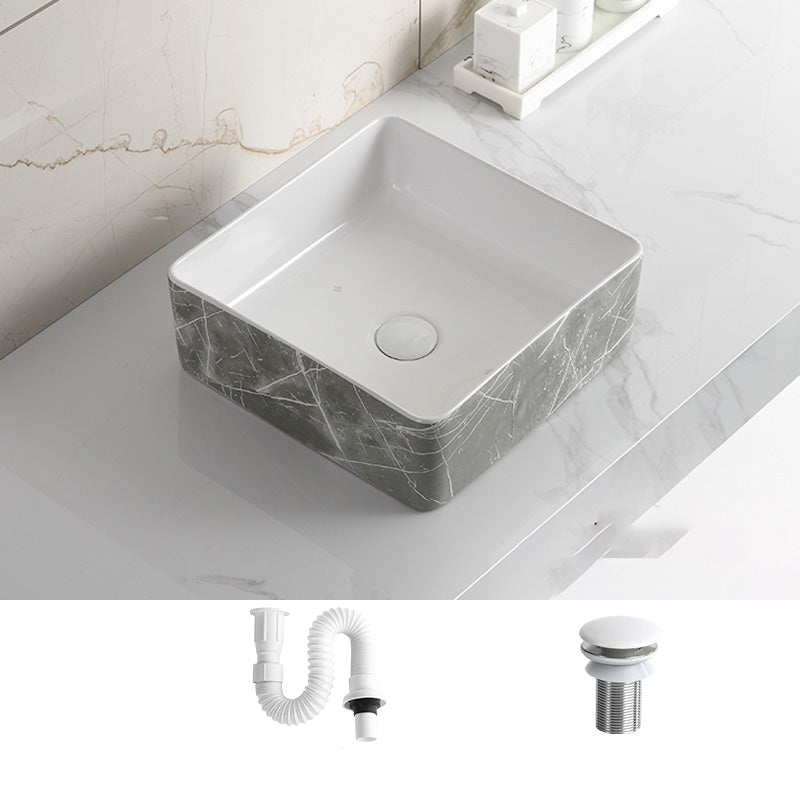 Modern Bathroom Sink Ceramic Marble Pattern Round Bathroom Sink with Pulling Faucet