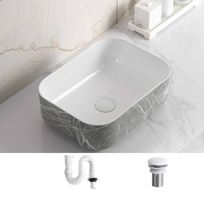 Modern Bathroom Sink Ceramic Marble Pattern Round Bathroom Sink with Pulling Faucet