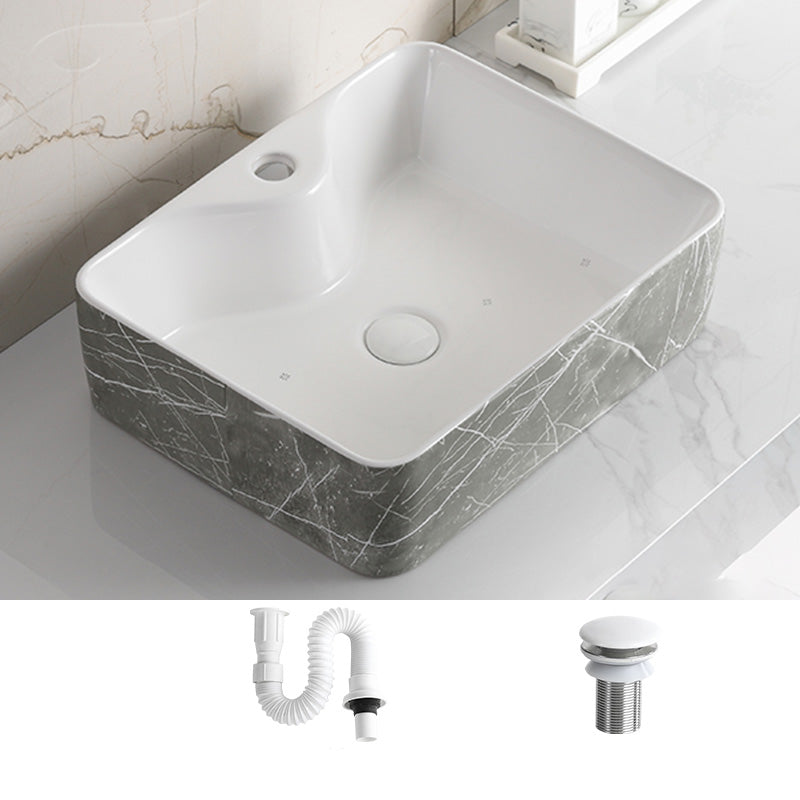 Modern Bathroom Sink Ceramic Marble Pattern Round Bathroom Sink with Pulling Faucet