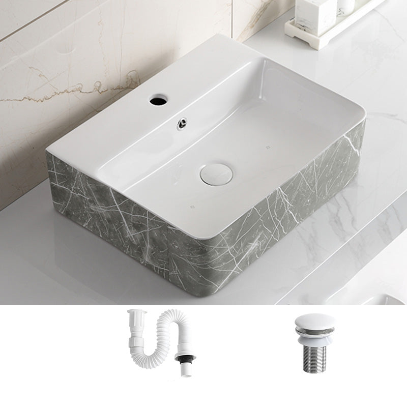 Modern Bathroom Sink Ceramic Marble Pattern Round Bathroom Sink with Pulling Faucet