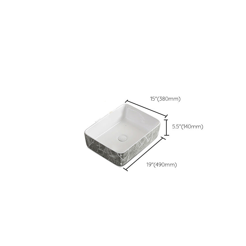 Modern Bathroom Sink Ceramic Marble Pattern Round Bathroom Sink with Pulling Faucet