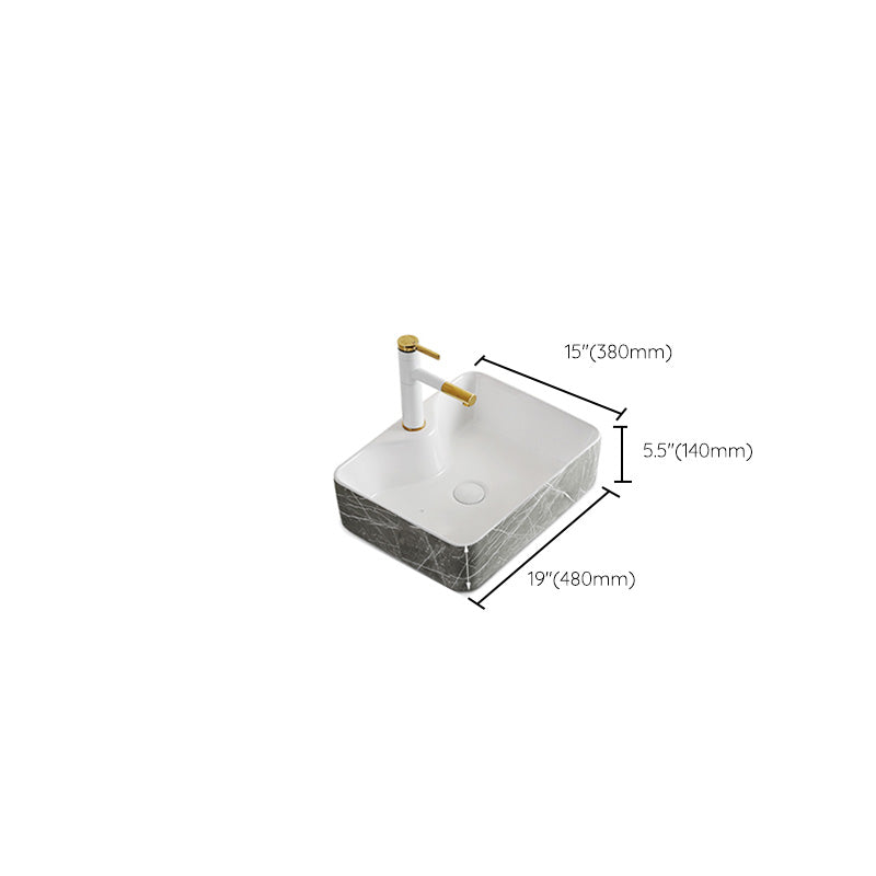 Modern Bathroom Sink Ceramic Marble Pattern Round Bathroom Sink with Pulling Faucet