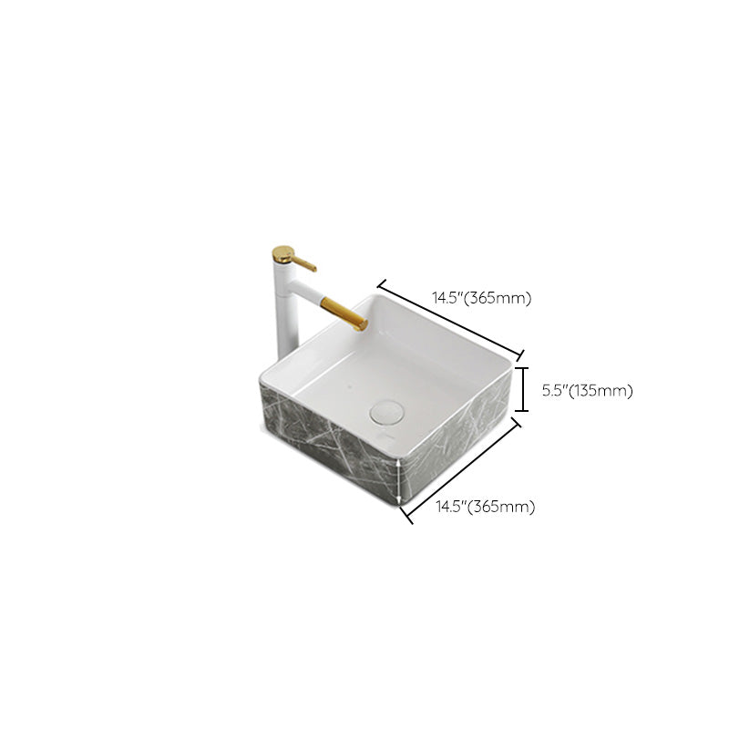 Modern Bathroom Sink Ceramic Marble Pattern Round Bathroom Sink with Pulling Faucet