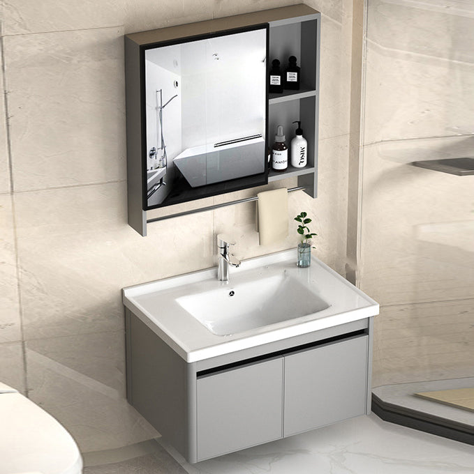 2 Doors Bathroom Vanity Mirror Grey Rectangle Single Sink Wall Mount Vanity