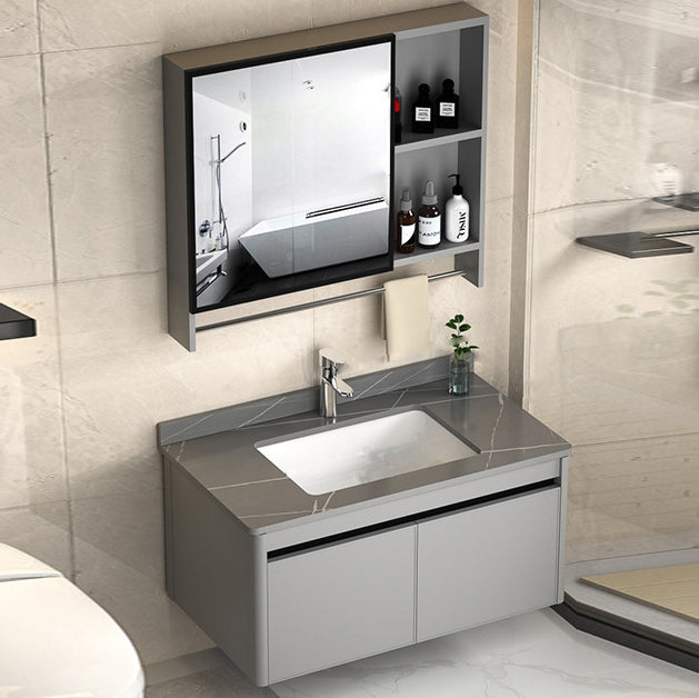 2 Doors Bathroom Vanity Mirror Grey Rectangle Single Sink Wall Mount Vanity
