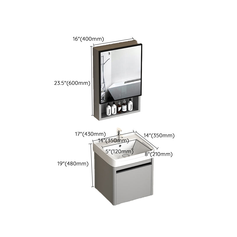 2 Doors Bathroom Vanity Mirror Grey Rectangle Single Sink Wall Mount Vanity