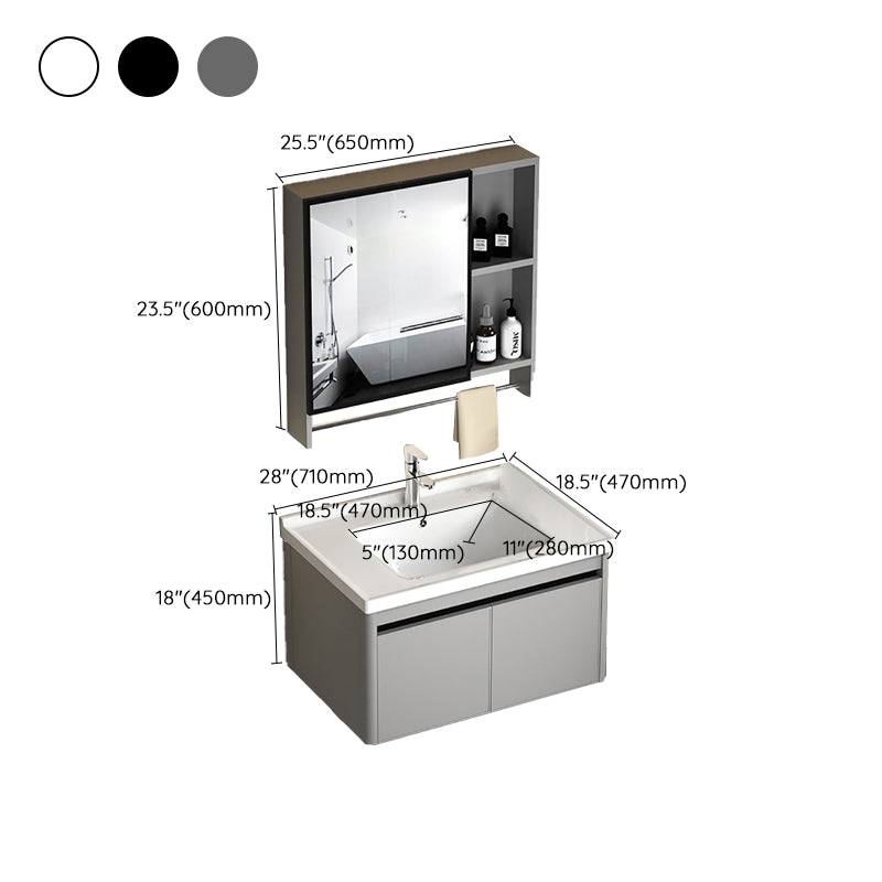 2 Doors Bathroom Vanity Mirror Grey Rectangle Single Sink Wall Mount Vanity