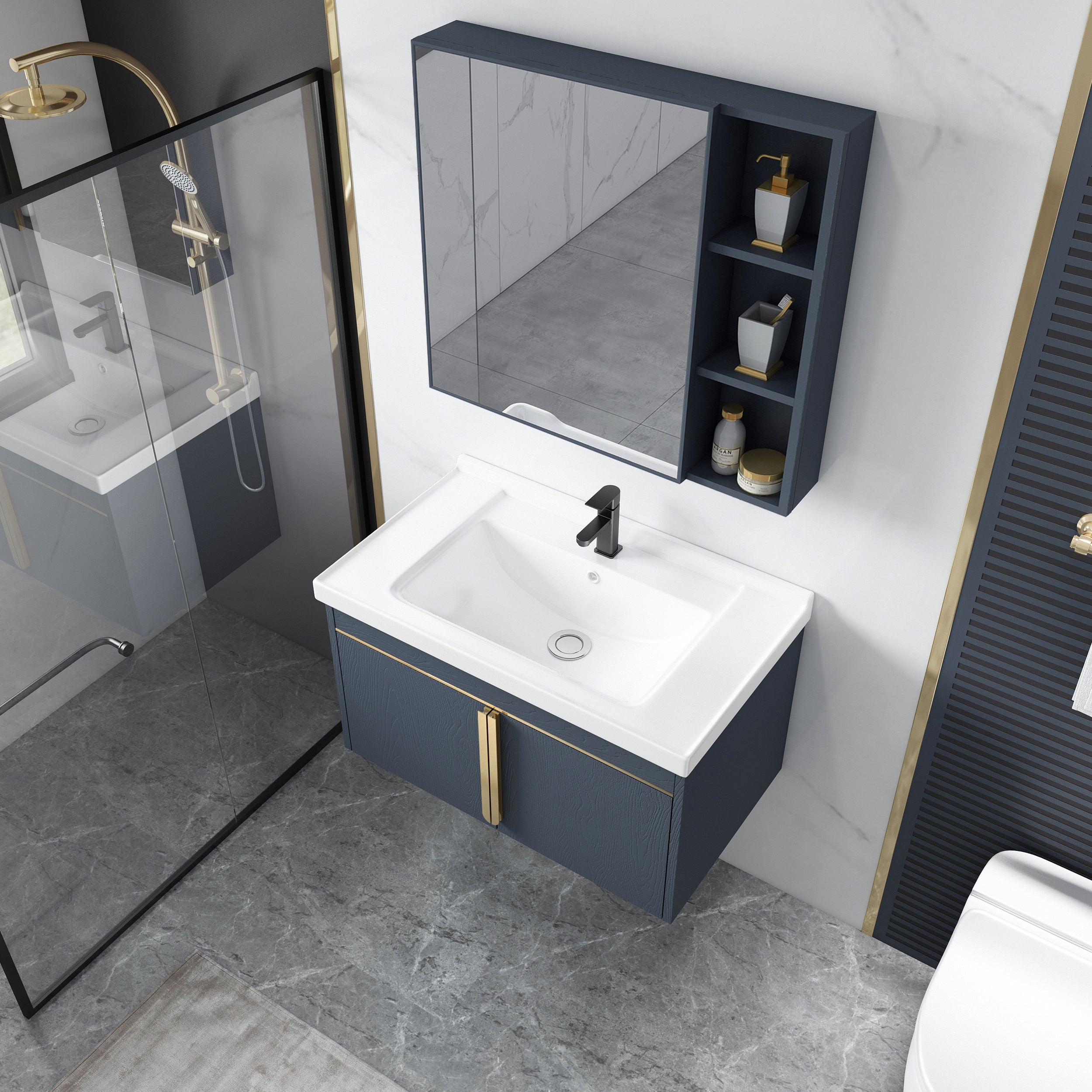 Contemporary Wall Mount Bath Vanity Mirror Cabinet Vanity Cabinet with Storage Shelving
