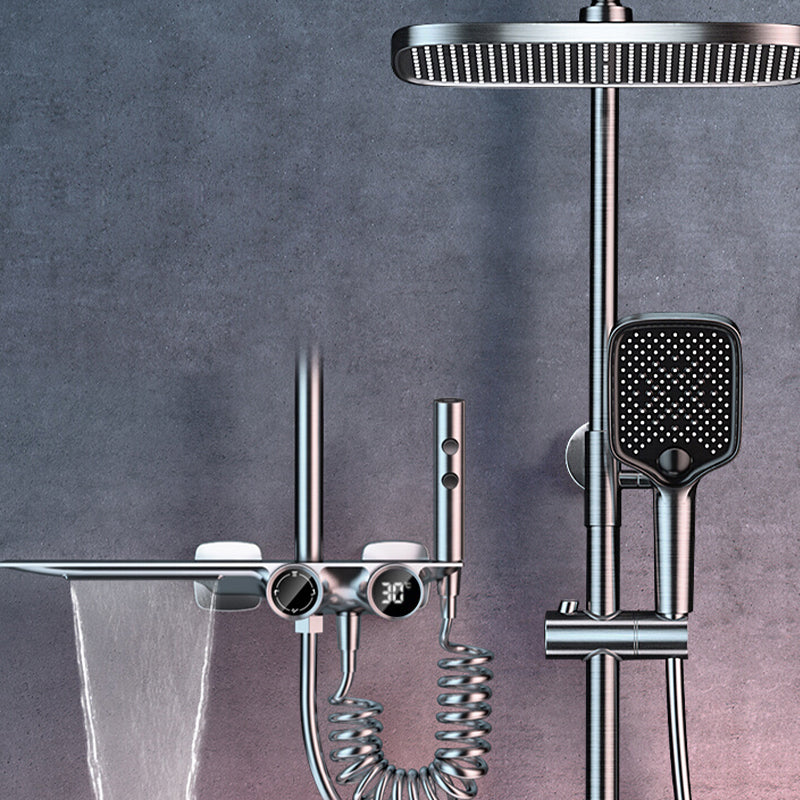 Grey Shower Set Intelligent Digital Display Thermostatic Full Copper Shower Head