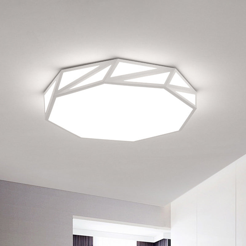 Modern Faceted Drum Ceiling Flush Wooden Bedroom LED Flush Mount Fixture in White/3 Color Light with Acrylic Diffuser, 16"/19.5" W