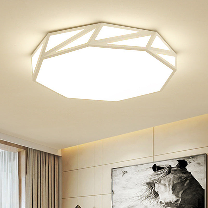 Modern Faceted Drum Ceiling Flush Wooden Bedroom LED Flush Mount Fixture in White/3 Color Light with Acrylic Diffuser, 16"/19.5" W