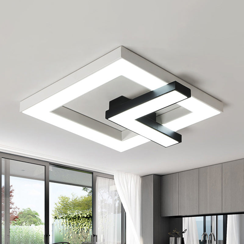 Iron Squared Clock Flush Lighting Simple Black and White LED Ceiling Flush Mount in White/Warm Light, 16.5"/20.5" W