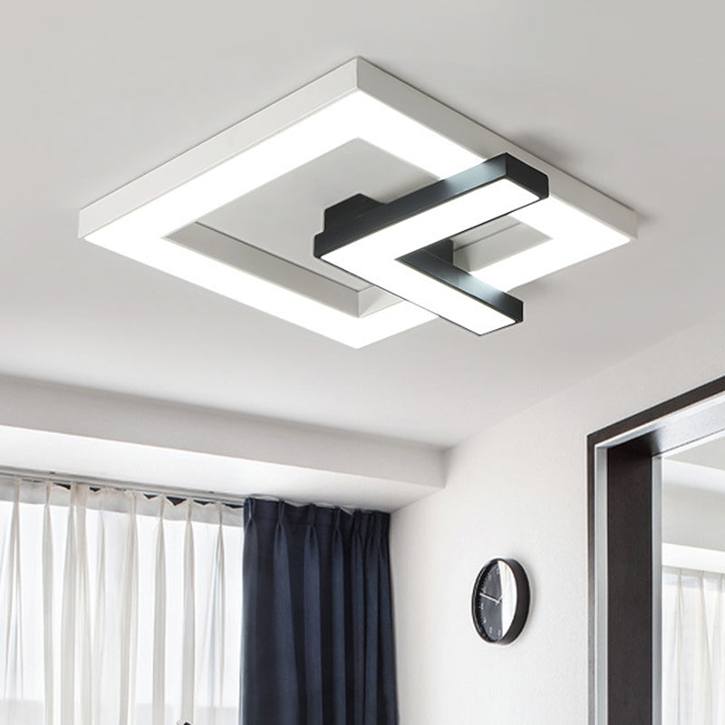 Iron Squared Clock Flush Beleuchtung Einfache Schwarz-und Weiß-LED Deckenbündige Halterung in Weiß/Warm Light, 16.5 "/20.5" W