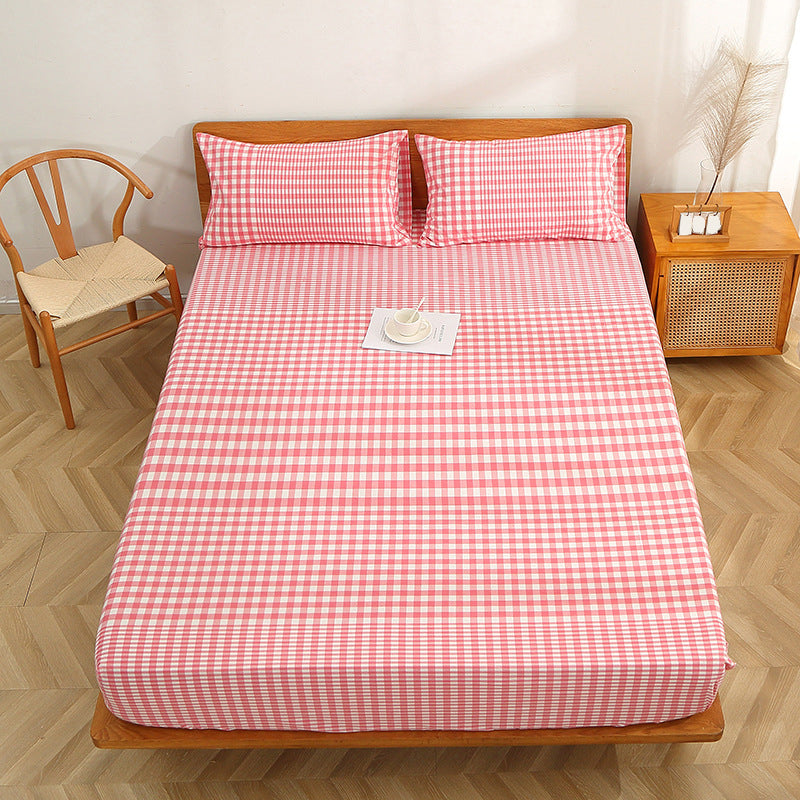 Fitted Sheet Soft Fade Resistant Breathable Cotton Checkered Fitted Sheet