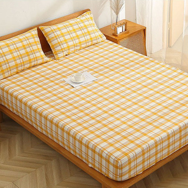 Fitted Sheet Soft Fade Resistant Breathable Cotton Checkered Fitted Sheet