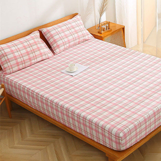 Fitted Sheet Soft Fade Resistant Breathable Cotton Checkered Fitted Sheet