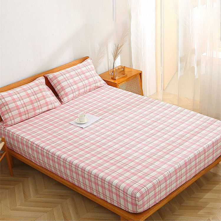 Fitted Sheet Soft Fade Resistant Breathable Cotton Checkered Fitted Sheet