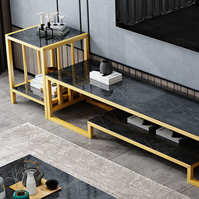 Glass TV Media Console Open Storage TV Console for Living Room