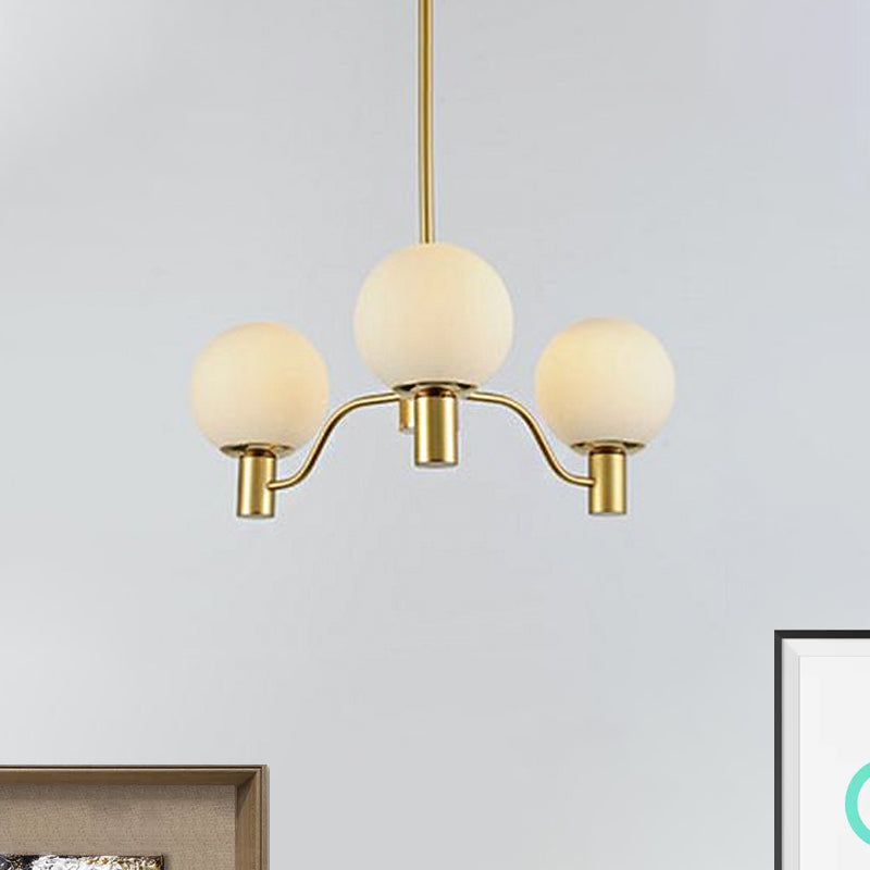 Radial White Glass Chandelier Lamp Post-Modern 3/6/8 Lights Gold Hanging Light Fixture with Ball Shade