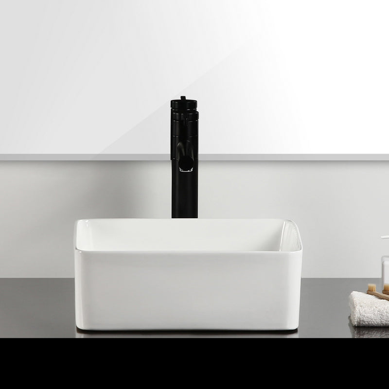 Bathroom Sink Ceramic White Square Black Faucet Bathroom Sink