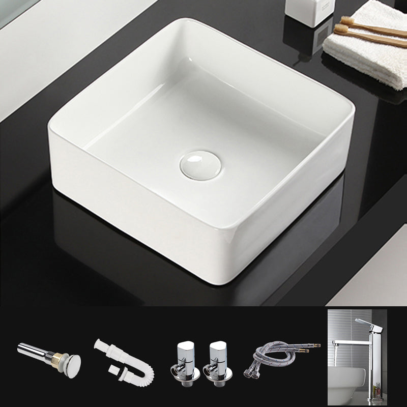 Bathroom Sink Ceramic White Square Black Faucet Bathroom Sink