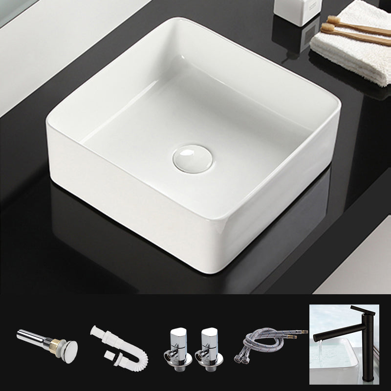 Bathroom Sink Ceramic White Square Black Faucet Bathroom Sink