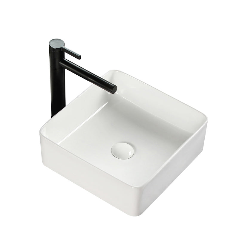 Bathroom Sink Ceramic White Square Black Faucet Bathroom Sink