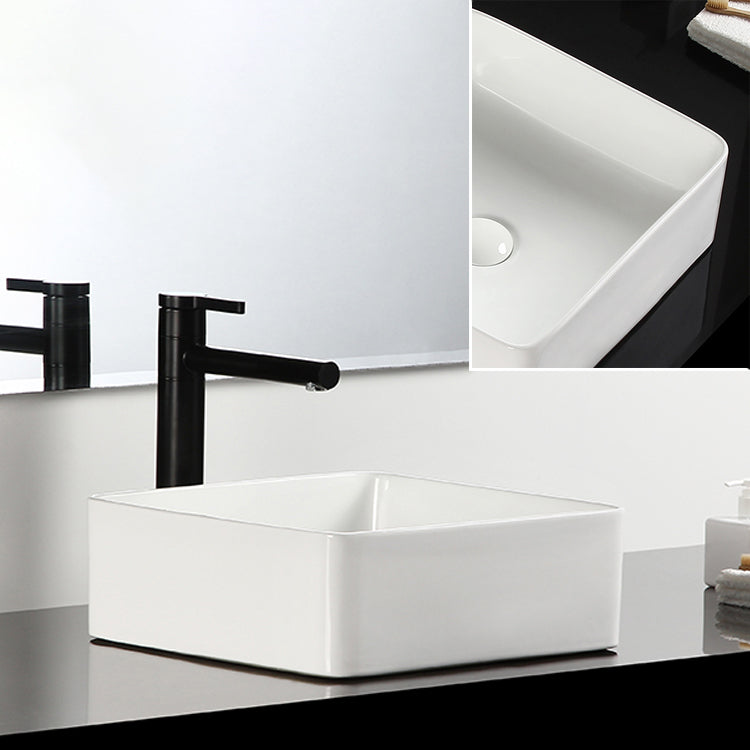 Bathroom Sink Ceramic White Square Black Faucet Bathroom Sink