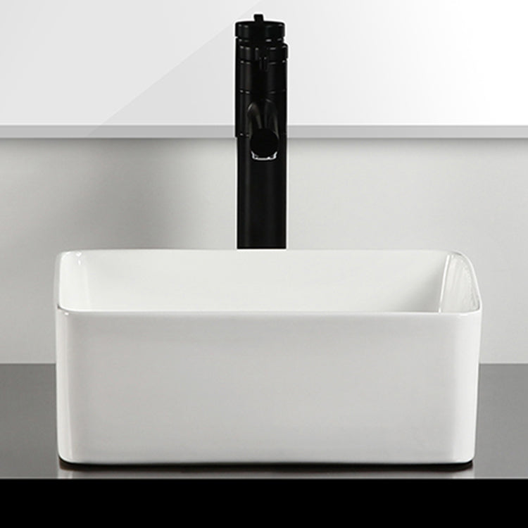 Bathroom Sink Ceramic White Square Black Faucet Bathroom Sink