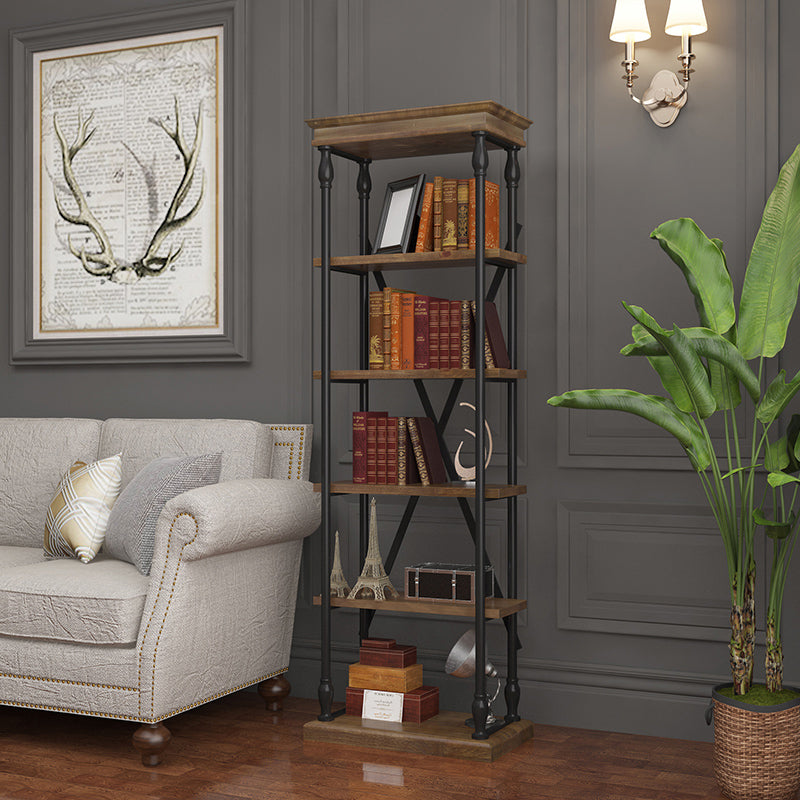 Industrial Style Open Back Bookshelf Standard Metal Bookcase with Rectangular Shelves