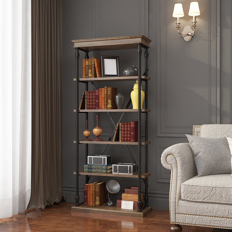 Industrial Style Open Back Bookshelf Standard Metal Bookcase with Rectangular Shelves