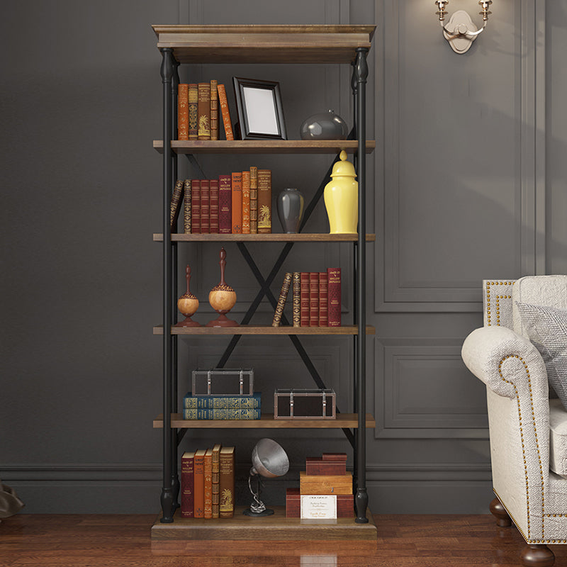 Industrial Style Open Back Bookshelf Standard Metal Bookcase with Rectangular Shelves