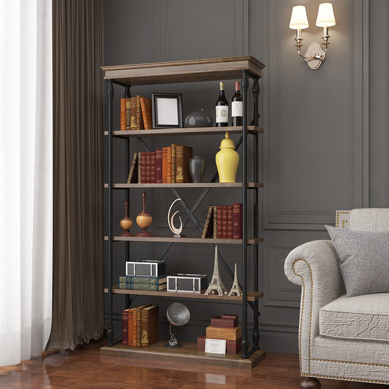 Industrial Style Open Back Bookshelf Standard Metal Bookcase with Rectangular Shelves