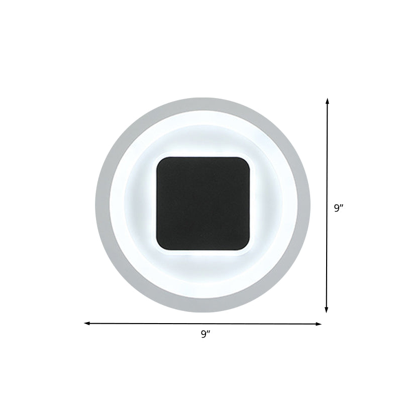 Square and Round Wall Mount Lighting Modernism Metal LED Bedroom Wall Lamp Sconce in Black and White