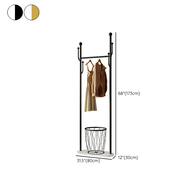 Modern Hall Tree Metal Hanging Rail Storage and 4 Hooks Coat Hanger