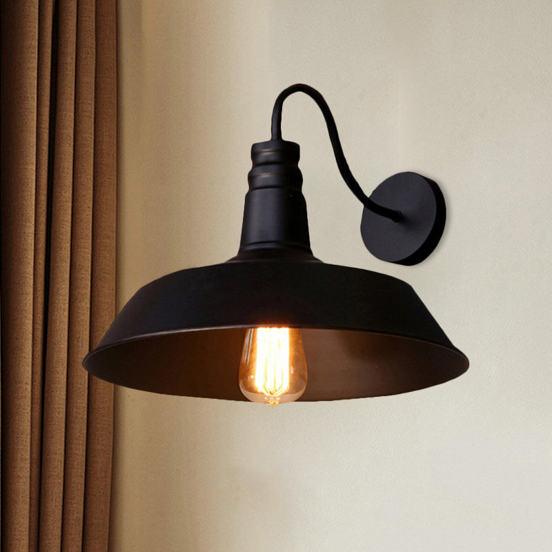 1 Bulb Metal Wall Lamp Industrial Style Black/White Barn Shade Porch Wall Mount Light, 10"/14" Diameter