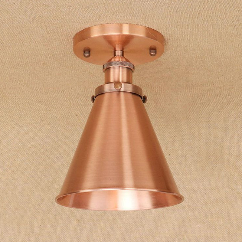 1 Light Metallic Semi Flush Light Vintage Style Rust/Copper Tapered Indoor Semi Flush Light Fixture
