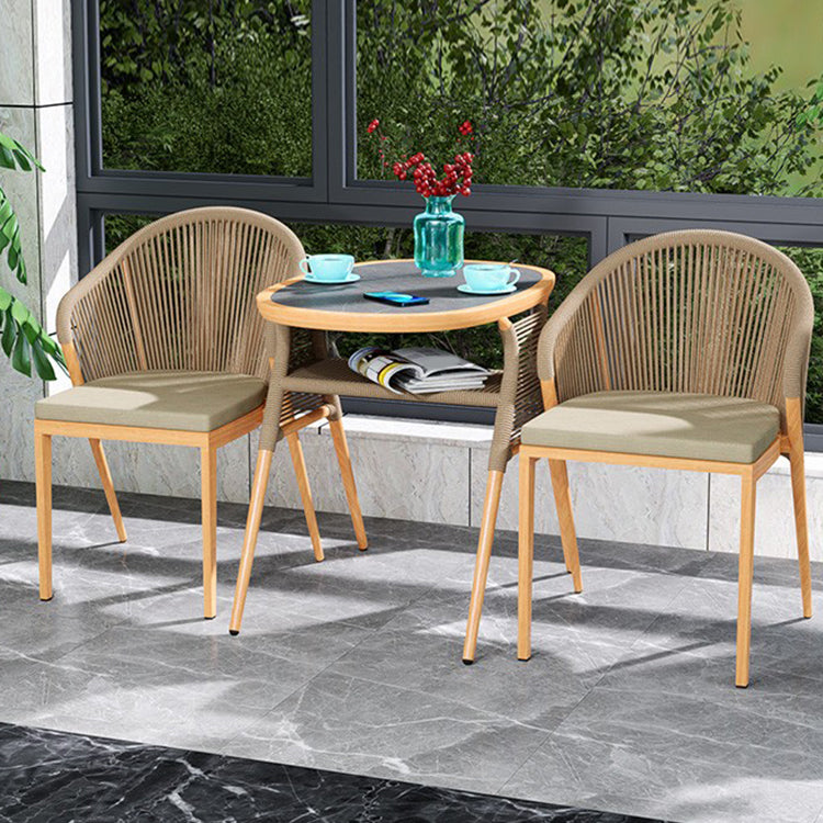 Boho Stone Top Dining Table Set 1/3 Pcs Outdoor Wicker Dining Set